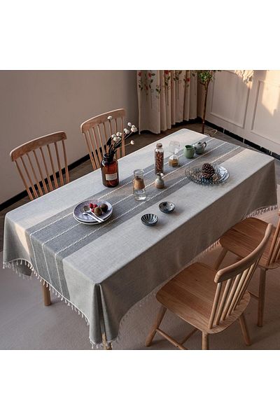 Generic Toriseek Tablecloths, Embroidered Burlap Linen Tassel Tablecloth, Heavy Duty Wrinkle Resistant Rect