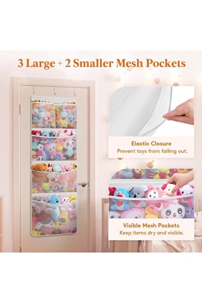 Lifewit Over-the-Door Stuffed Animal Storage Organizer – 5 Mesh Pockets, Fits Doors up to 1.7in, W
