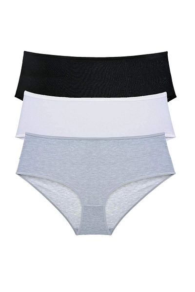 PRATİKOBA 3 Pieces Women's High Waist Bato Panties Black White Gray