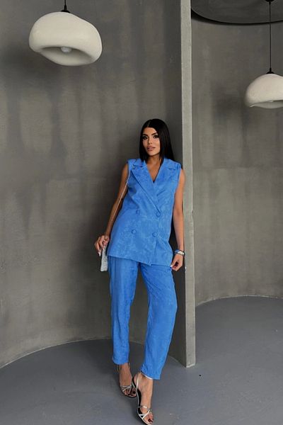 nedo7 Jacquard Fabric Vest - Pants Suit - Blue