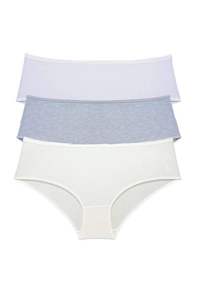 PRATİKOBA 3 Pieces Women's High Waist Bato Panties White Gray Cream