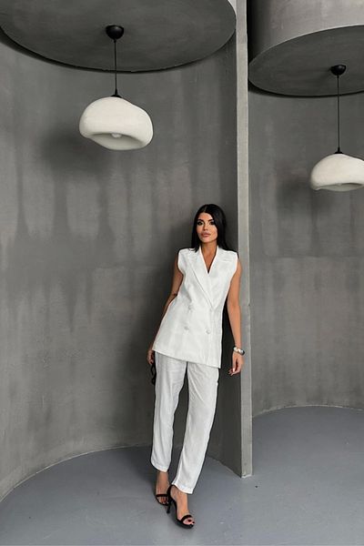 nedo7 Jacquard Fabric Vest - Pants Suit - White