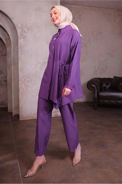 TRENDTESETTÜR Women's Purple Tie-Up Detail Pants Suit t 8884