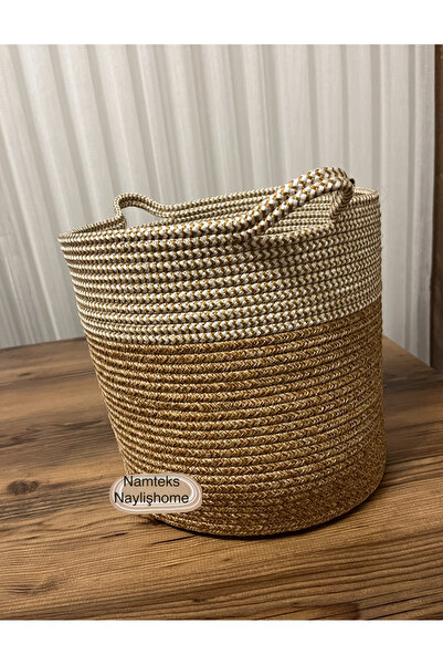 naylişhome 30*30 καλάθι με λαβή, ψάθινο καλάθι από γιούτα, οργανωτής