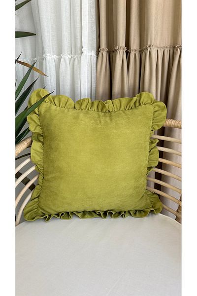 Decamor home Vintage Frilly Throw Pillow Cover Oil Green Throw Pillow Cover
