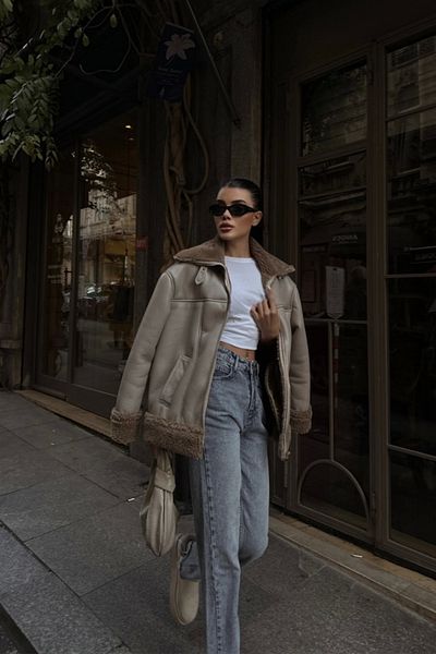 nedo7 Leather Coat with Collar and Sleeve Manchet Fur Detail - Mink