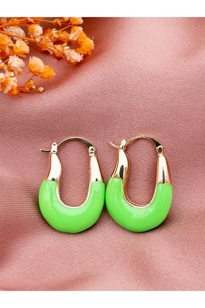 Siya Silver Green Gold Colored U Model Steel Earrings