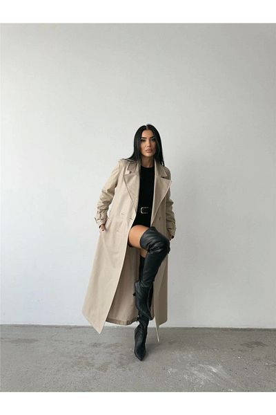 nedo7 Leather Trench Coat - Beige