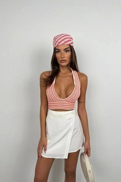 nedo7 Striped Neck Tie Crop