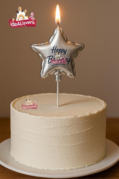 Bkmc HAPPY BİRTHDAY YILDIZ GÜMÜŞ MUM