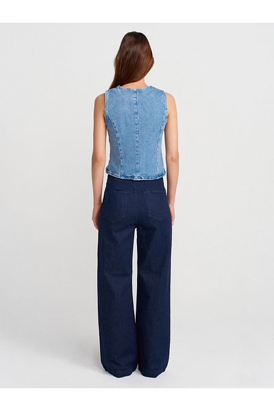 Dilvin 71993 Denim Trousers with Ribbed Front Stitching-Navy Blue