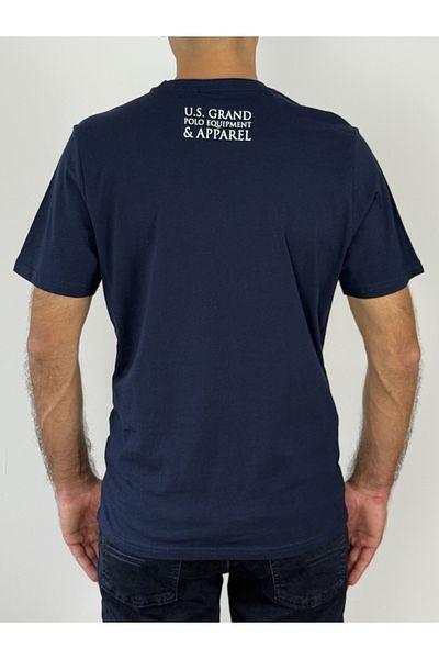 U.S. GRAND POLO EQUIPMENT & APPAREL Tricou bărbătesc U.S. Grand POLO cu logo și text imprimat pe spate, croială regulată, bleumarin închis