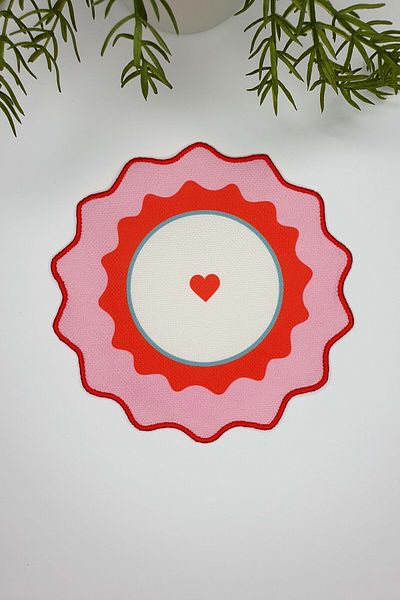 decofav Σετ 2 Μπλε ροζ καρδιές με στάμπα με κέντημα υφασμάτινες χαρτοπετσέτες κοκτέιλ