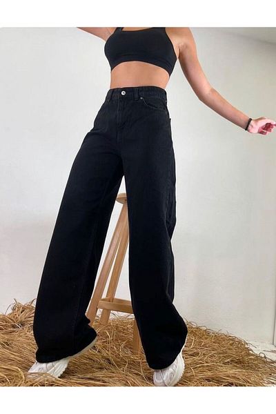 Shield Life Black Denim Pants Wide Leg Palazzo High Waist