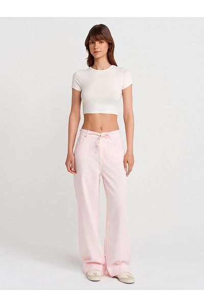 Dilvin 72002 Comfortable Denim Trousers with Elastic Back Section-Pink