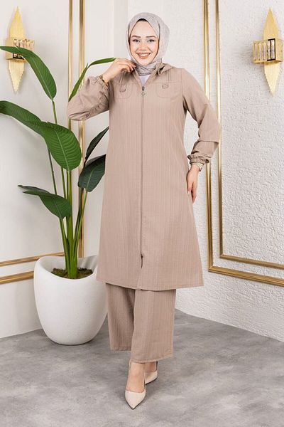 Tesettür Dünyası Pocket Detailed Zippered Suit Tsd250168 Mink