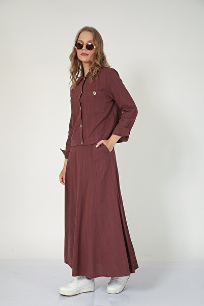 Suede Style 5757 - Stylish Comfortable Linen Shirt-Skirt Women's Set