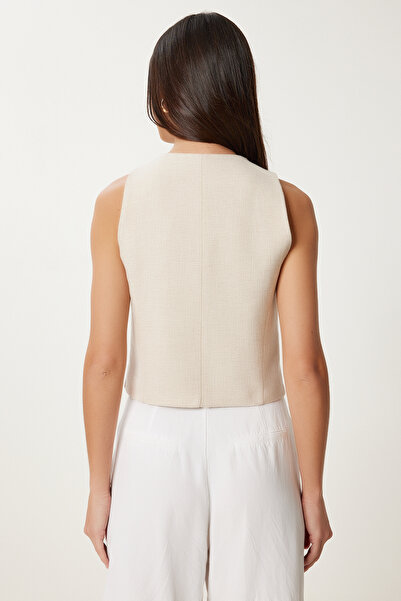 Lovelyİstanbul Buttoned Woven Vest Beige Lhc0017