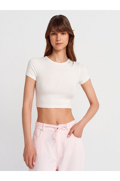 Dilvin 31104 Modal Crop Top-Ecru