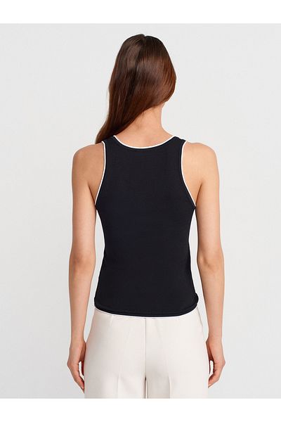Dilvin 10769 Contrast Slim Knitwear Blouse with Straps-S.-White