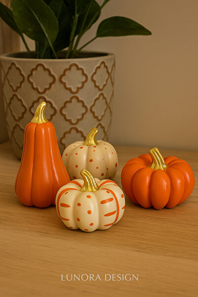 Lunora Design Dekoratif Mini Balkabağı Seti (4'lü) – El Yapımı Sonbahar Temal...