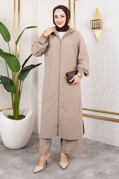 Tesettür Dünyası Hooded Zippered Suit Tsd250167 Mink