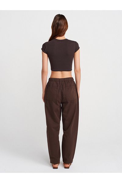 Dilvin 72003 Cotton Denim Trousers with Piece Front-Brown