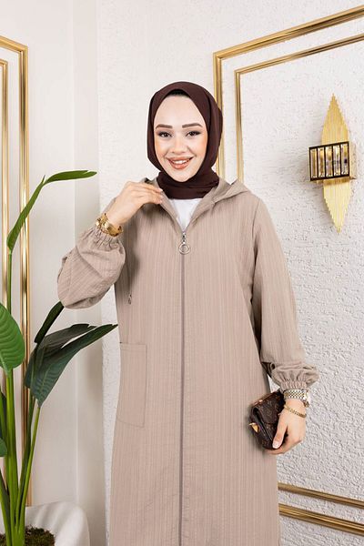 Tesettür Dünyası Hooded Zippered Suit Tsd250167 Mink