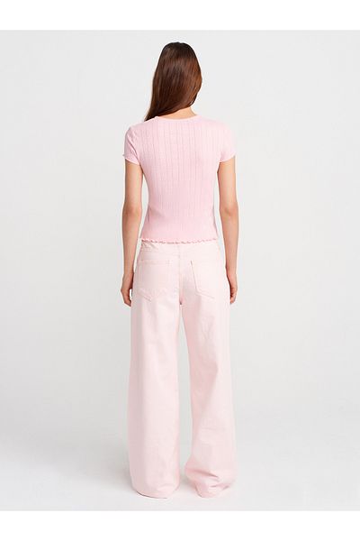 Dilvin 71994 Piecepaint Wideleg Denim Trousers-Pink