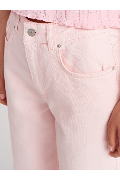 Dilvin 71994 Pantaloni din denim cu picioare largi Parçaboya-roz