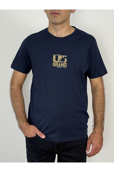 U.S. GRAND POLO EQUIPMENT & APPAREL Tricou bărbătesc U.S. Grand POLO cu logo și text imprimat pe spate, croială regulată, bleumarin închis