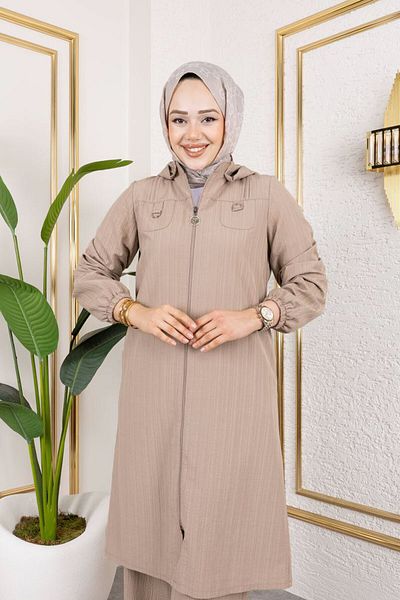 Tesettür Dünyası Pocket Detailed Zippered Suit Tsd250168 Mink