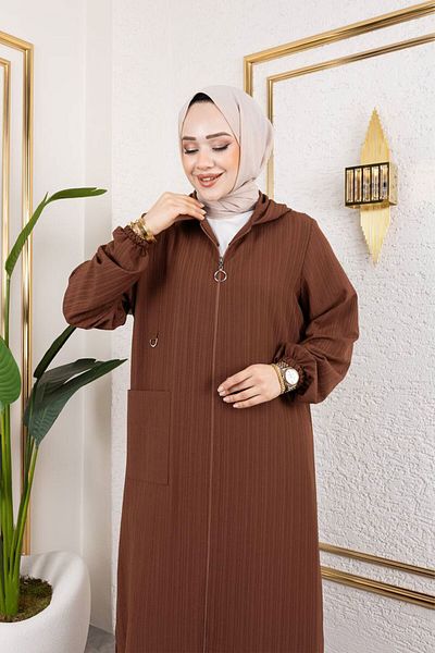Tesettür Dünyası Hooded Zippered Suit Tsd250167 Brown