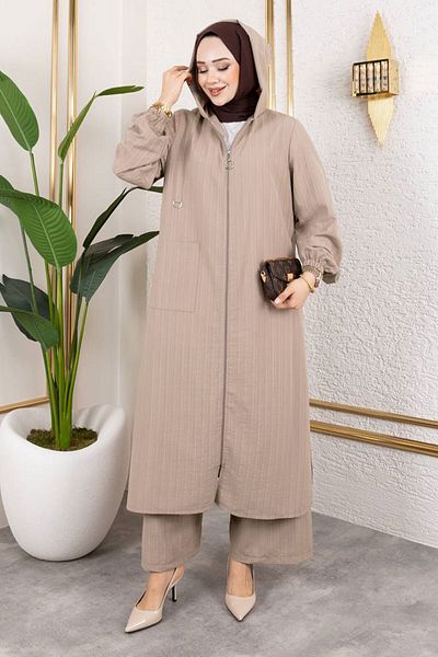 Tesettür Dünyası Hooded Zippered Suit Tsd250167 Mink