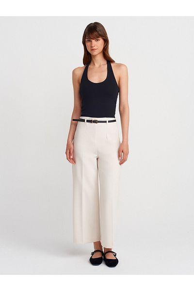 Dilvin 71616 Belted Culotte Trousers-White