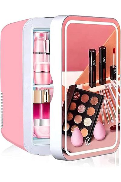 Lumely 8L Mini Makeup Fridge, Skincare Refrigerator, with LED Light Mirror, Portable Storage for Home Car