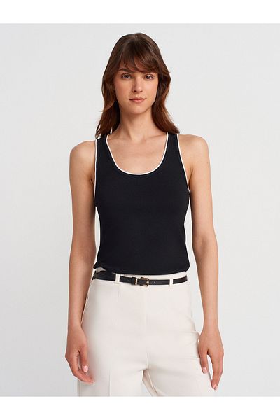 Dilvin 10769 Contrast Slim Knitwear Blouse with Straps-S.-White