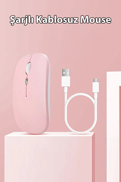 nextbuy 10M Uzaklık Çekim Gücü Şarjlı 1600DPI Bluetoothlu USB Girişli Wireless Kablosuz Mouse Pembe MS02