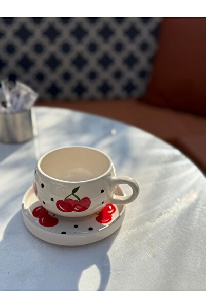evlashop Cherry Patterned Plate Sefamik Mug/Cup/Mug