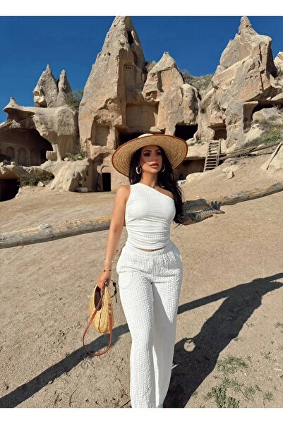 Butik Beyza One Shoulder Blouse Trousers Double Set