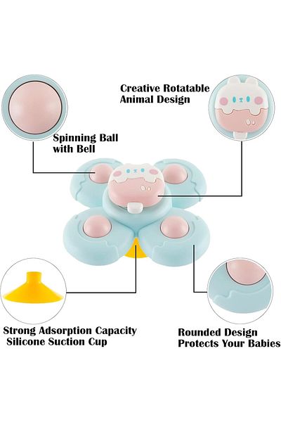 Yelajoy 3PCS Suction Cup Spinner Toy,Suction Cup are Made of ABS Food-grade Soft Silicone for Toddlers 1-3