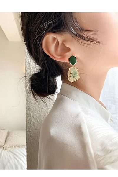 Girift Vintage Yira Green Natural Stone Earrings