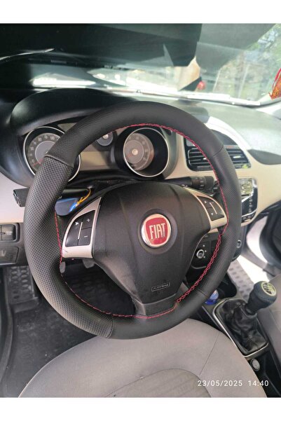 HASBAY Dikişli Direksiyon Kılıfı Damarlı Noktalı Deri KIRMIZI Dikişli Fıat Li...