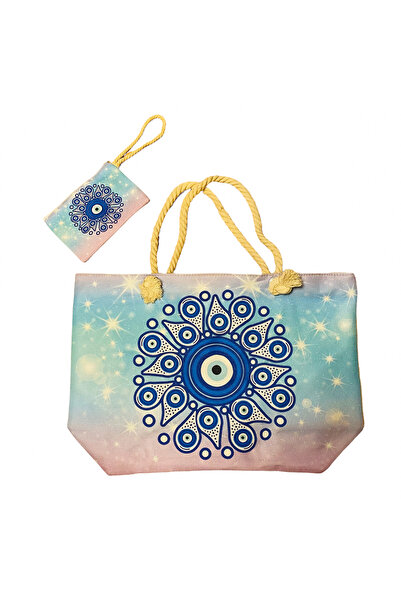 CRACOS Σετ τσάντας θαλάσσης και πορτοφολιού, ελληνικά μοτίβα, μεταλλικό φερμο...