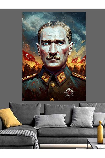 Tablomega Mustafa Kemal Atatürk Portrait Decorative Canvas - Mdf Wooden Painting