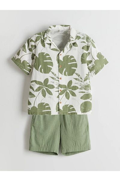 LC Waikiki Lcw Kids White Patterned Boys' Shirt and Shorts