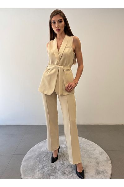 ossons Shawl Collar Waist Tie Vest Trousers Suit