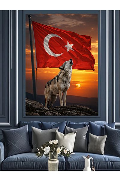 Tablomega Wolf Flag Watch Decorative Canvas - Mdf Wooden Painting