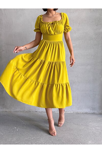 BEJNA Women's Oil Green Gathered Collar Stretch Dress