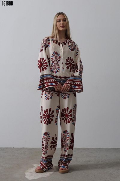Modayakamoz Women's Patterned Flared Sleeve Trousers Set